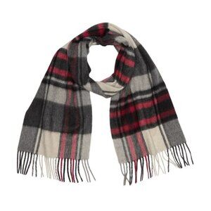 Phenix Final Sale Men's 100% Cashmere Tartan Plaid Fashion Fringe Scarf Grey Red